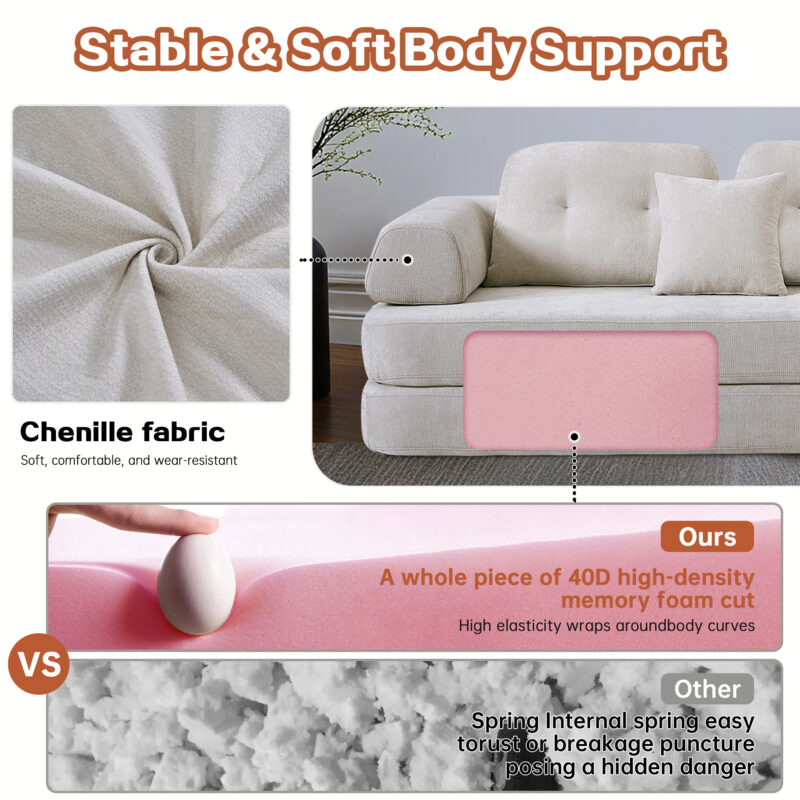 104" Boneless sofa,Sectional Compressed Couch with Chaise, Deep Seat Modular Sectional Sofa Chenille Memory Foam Sofa Boneless Couches for Living Room Bedroom, No Assembly Required - Image 10