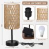Touch Table Lamp For Bedroom with Bulb, Boho Small Desk Lamp For Living Room With Rattan & Linen Shade, 3 Way Dimmable Bedside Table Lamp For Nightstand With USB Charging Port & Phone Stand For Office - Image 6