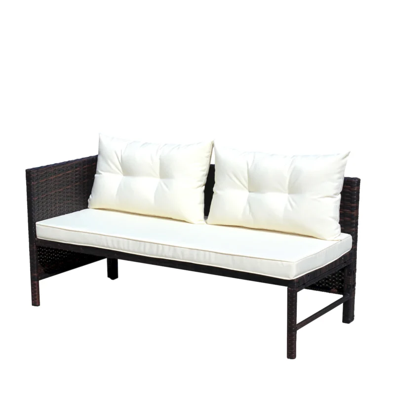 Outdoor patio Furniture sets 3 piece Conversation set wicker Ratten Sectional Sofa With Seat Cushions(Beige Cushion) - Image 18