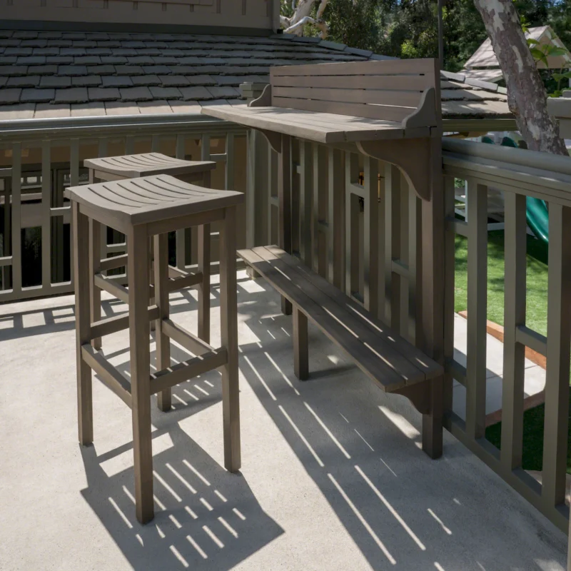 3-Piece Balcony Bar Set with Bottom Shelf Table and 2 Stools, Grey Finish - Image 12