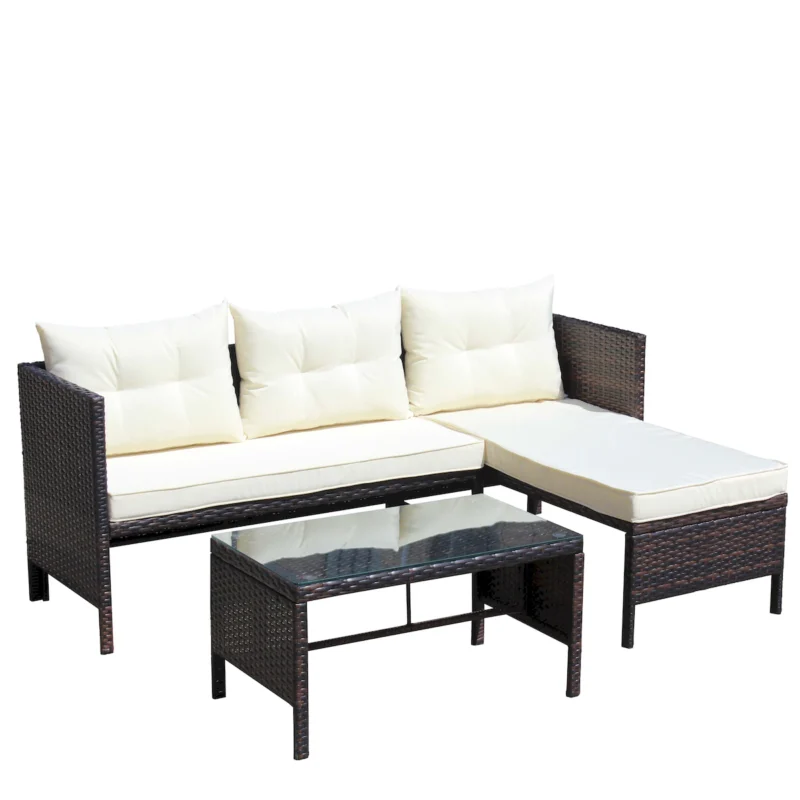 Outdoor patio Furniture sets 3 piece Conversation set wicker Ratten Sectional Sofa With Seat Cushions(Beige Cushion) - Image 17