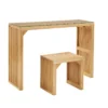 Natural Pine Dining Bench and Table Set – Versatile Indoor Wood Furniture for Entryway, Living Room, Kitchen, and Bedroom – Includes Small Tempered Glass Top - Image 4