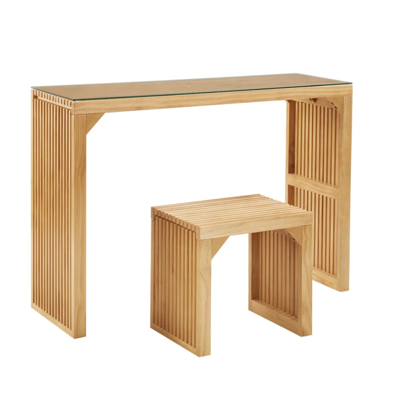 Natural Pine Dining Bench and Table Set – Versatile Indoor Wood Furniture for Entryway, Living Room, Kitchen, and Bedroom – Includes Small Tempered Glass Top - Image 4