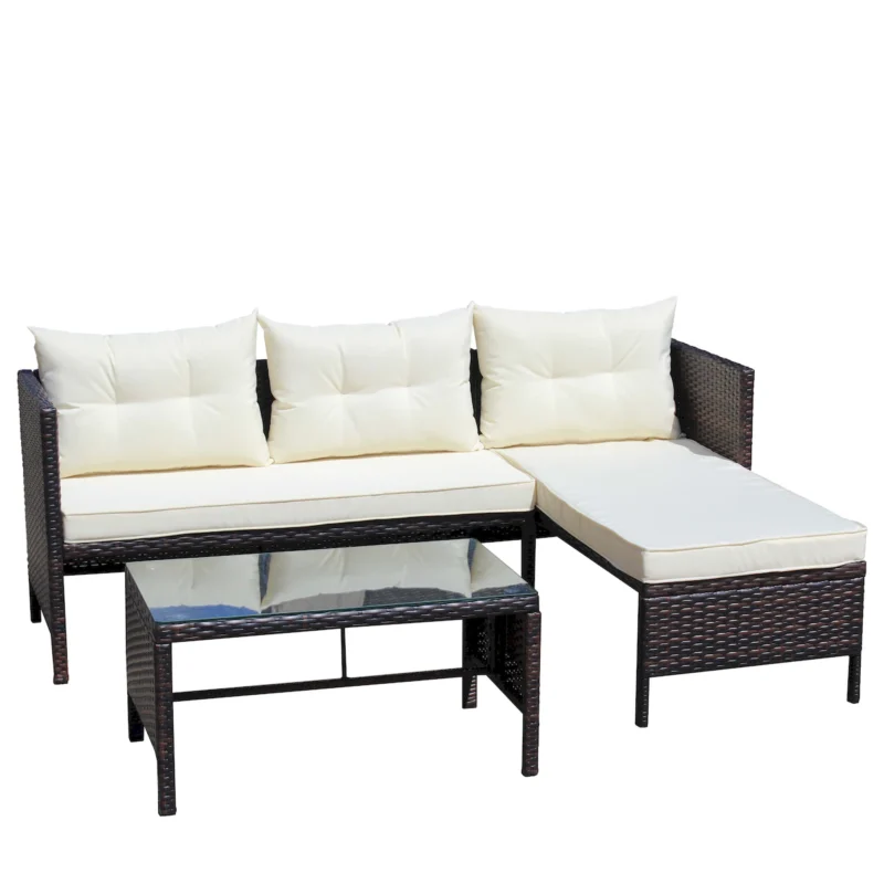 Outdoor patio Furniture sets 3 piece Conversation set wicker Ratten Sectional Sofa With Seat Cushions(Beige Cushion) - Image 15