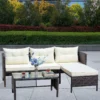 Outdoor patio Furniture sets 3 piece Conversation set wicker Ratten Sectional Sofa With Seat Cushions(Beige Cushion) - Image 11