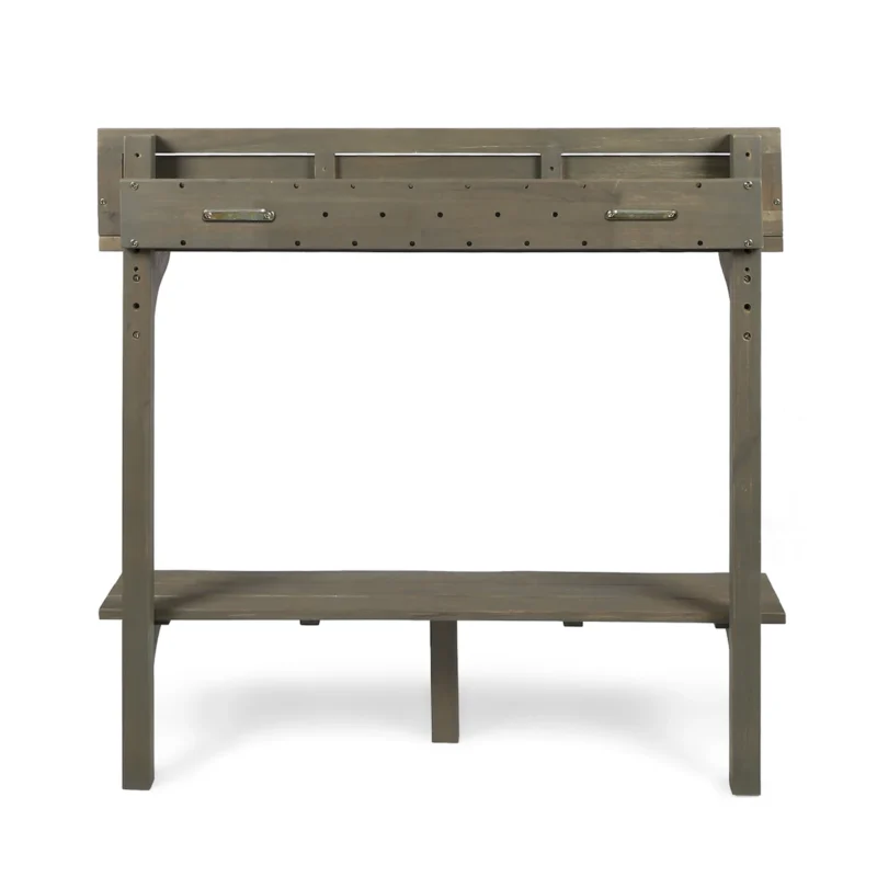 3-Piece Balcony Bar Set with Bottom Shelf Table and 2 Stools, Grey Finish - Image 9