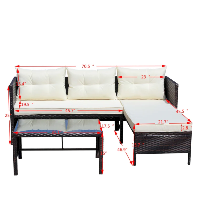 Outdoor patio Furniture sets 3 piece Conversation set wicker Ratten Sectional Sofa With Seat Cushions(Beige Cushion) - Image 13