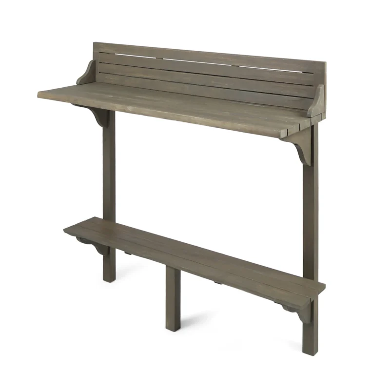 3-Piece Balcony Bar Set with Bottom Shelf Table and 2 Stools, Grey Finish - Image 6