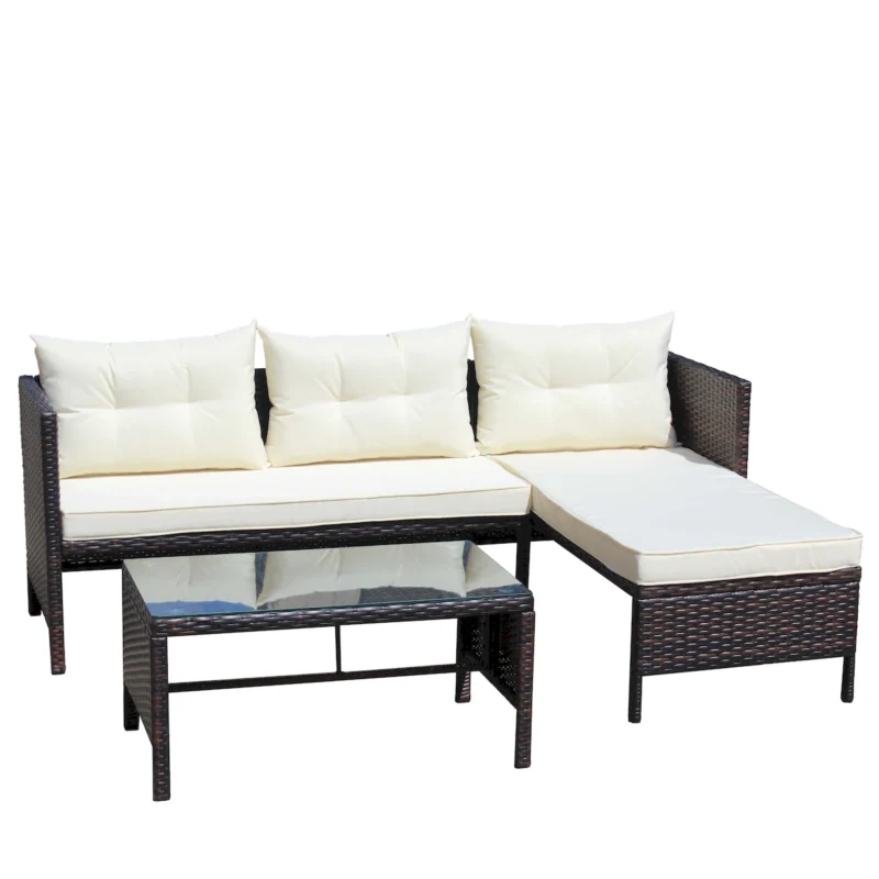 Outdoor patio Furniture sets 3 piece Conversation set wicker Ratten Sectional Sofa With Seat Cushions(Beige Cushion) - Image 5