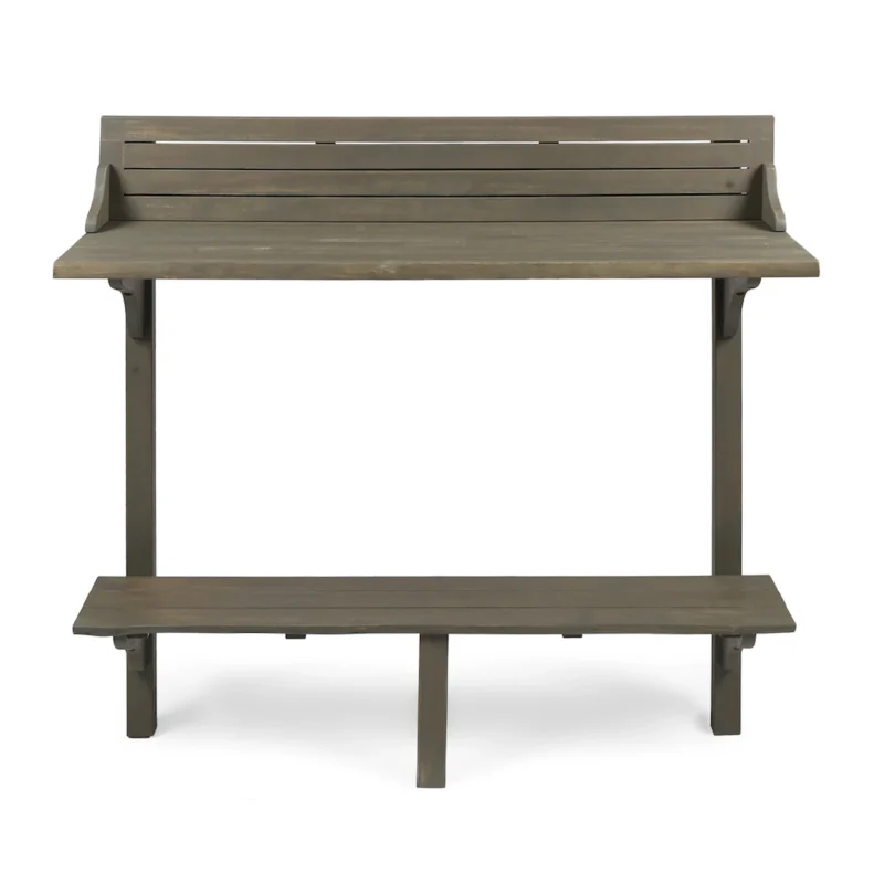 3-Piece Balcony Bar Set with Bottom Shelf Table and 2 Stools, Grey Finish - Image 4