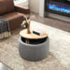 Round Storage Ottoman, 2 in 1 Function, Work as End table and Ottoman - Image 21