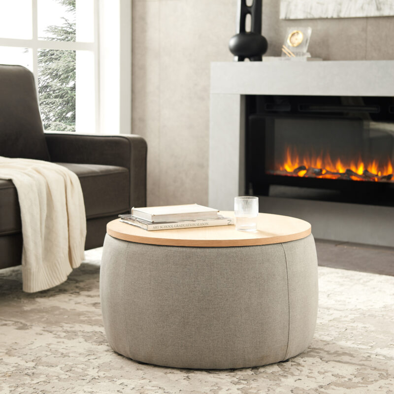 Round Storage Ottoman, 2 in 1 Function, Work as End table and Ottoman - Image 13