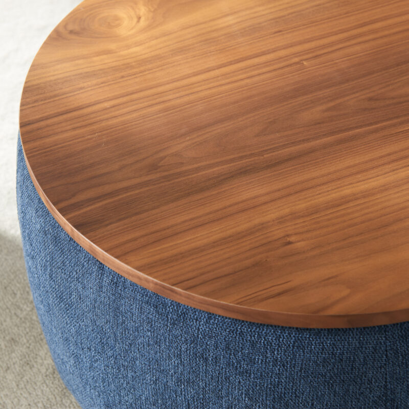 Round Storage Ottoman, 2 in 1 Function, Work as End table and Ottoman - Image 8