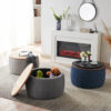 Round Storage Ottoman, 2 in 1 Function, Work as End table and Ottoman - Image 2