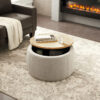 Round Storage Ottoman, 2 in 1 Function, Work as End table and Ottoman - Image 15