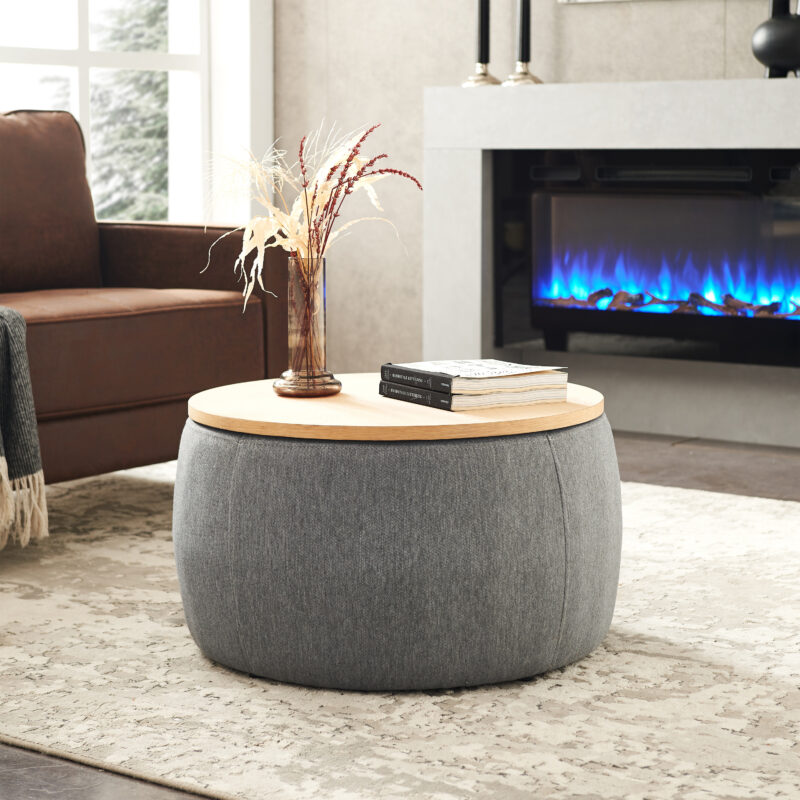 Round Storage Ottoman, 2 in 1 Function, Work as End table and Ottoman - Image 24
