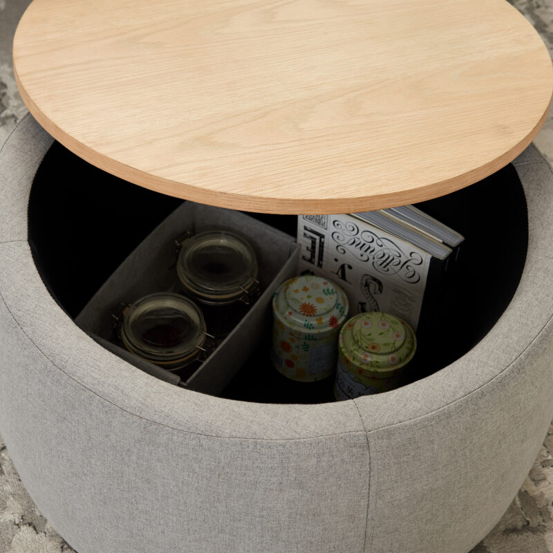 Round Storage Ottoman, 2 in 1 Function, Work as End table and Ottoman - Image 17