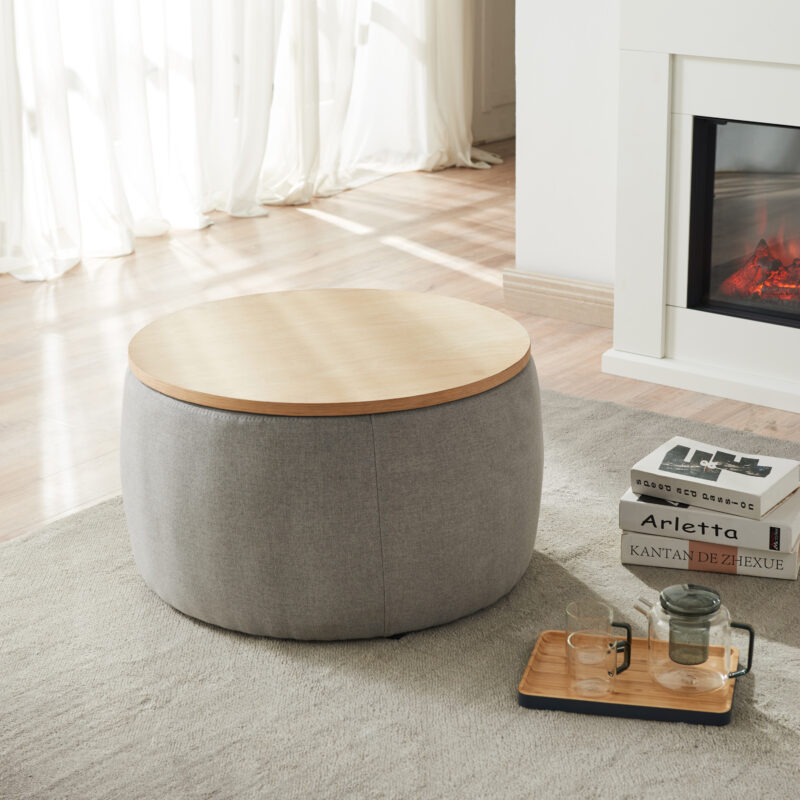 Round Storage Ottoman, 2 in 1 Function, Work as End table and Ottoman - Image 10