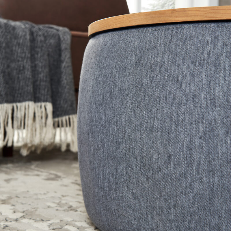Round Storage Ottoman, 2 in 1 Function, Work as End table and Ottoman - Image 18