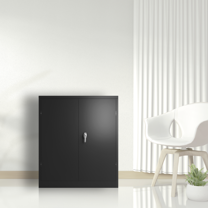 Metal Storage Cabinet with 2 Doors and 2 Shelves, Lockable Steel Storage Cabinet for Office, Garage, Warehouse - Image 3