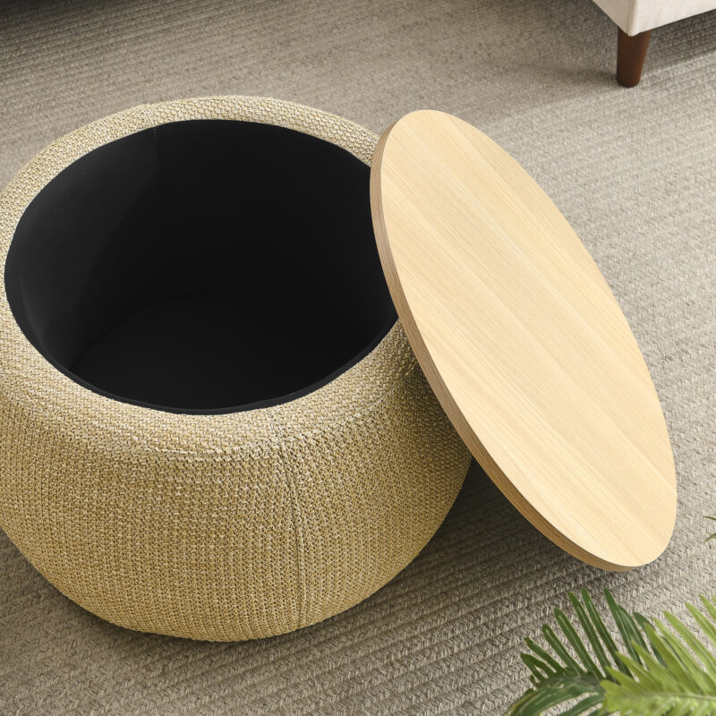 Round Storage Ottoman, 2 in 1 Function, Work as End table and Ottoman - Image 33
