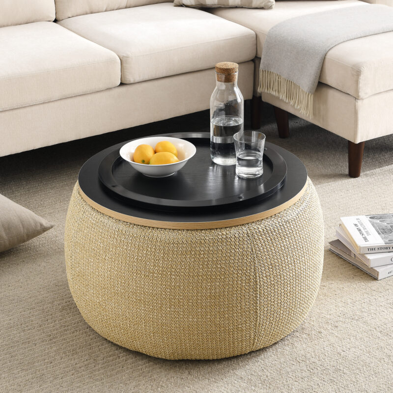Round Storage Ottoman, 2 in 1 Function, Work as End table and Ottoman - Image 30