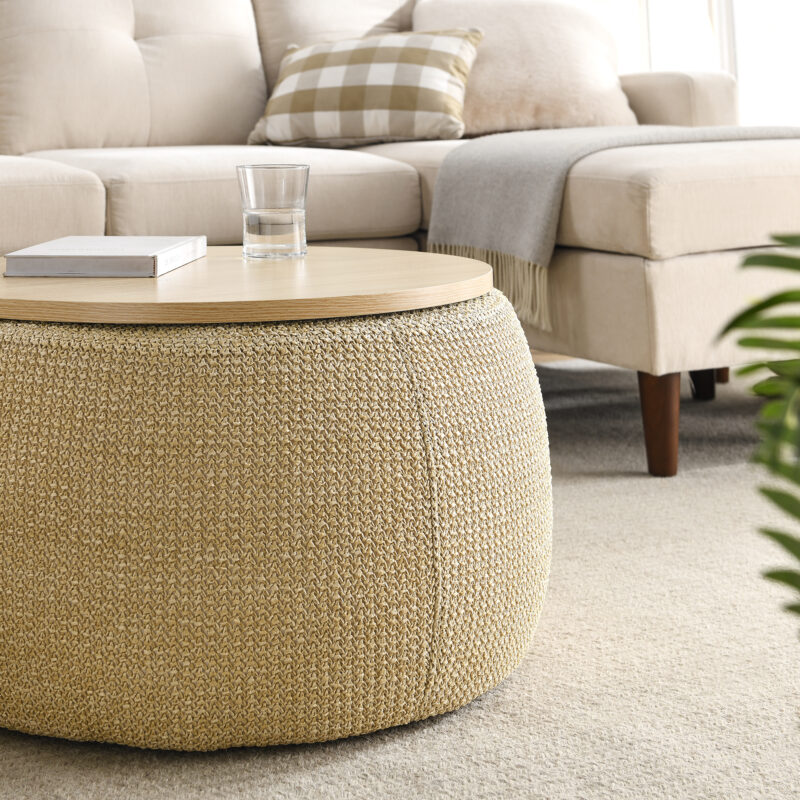 Round Storage Ottoman, 2 in 1 Function, Work as End table and Ottoman - Image 27