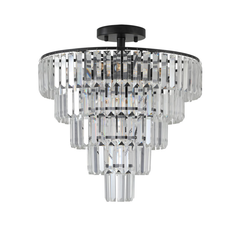 20" Black Crystal Chandelier Ceiling Light, Modern Luxury 10-Light Flush Mount Light Fixture, Elegant Home Lighting for Living Room, Dining Room, Bedroom (No Bulbs) - Image 6