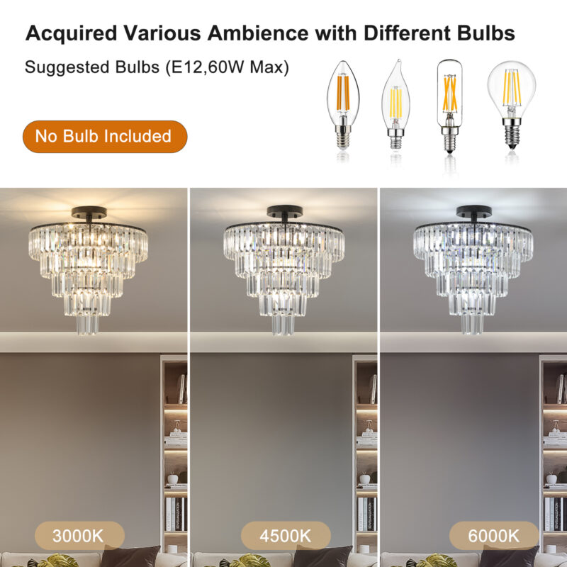 20" Black Crystal Chandelier Ceiling Light, Modern Luxury 10-Light Flush Mount Light Fixture, Elegant Home Lighting for Living Room, Dining Room, Bedroom (No Bulbs) - Image 12