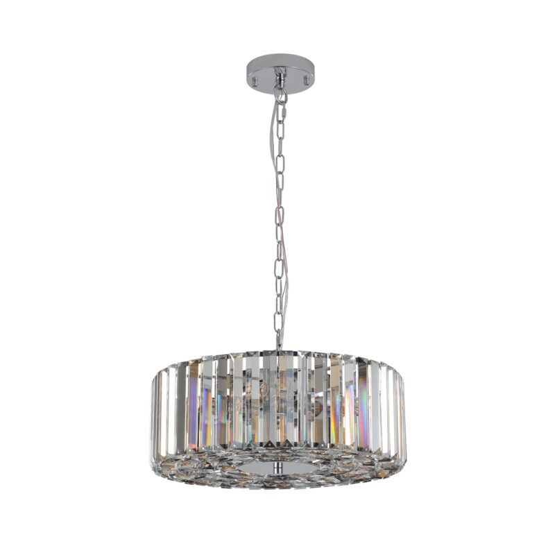 17" Chrome Crystal Pendant Chandelier, Modern Hanging Light Fixture with Adjustable Height, 4-Light E26 Base for Living Room, Dining Room, or Kitchen (No Bulbs) - Image 10
