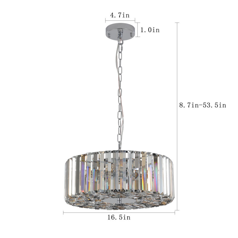 17" Chrome Crystal Pendant Chandelier, Modern Hanging Light Fixture with Adjustable Height, 4-Light E26 Base for Living Room, Dining Room, or Kitchen (No Bulbs) - Image 11