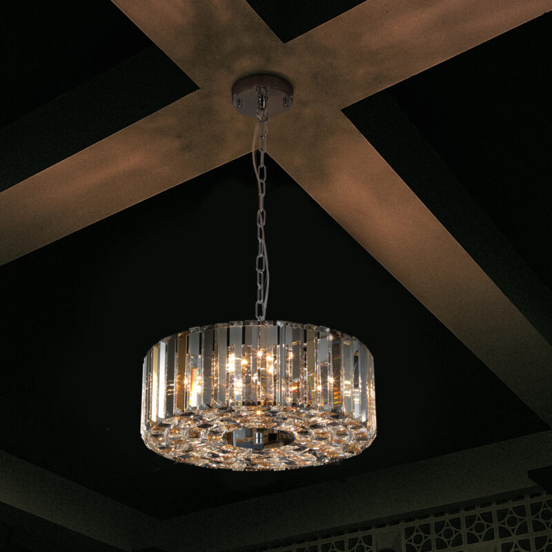 17" Chrome Crystal Pendant Chandelier, Modern Hanging Light Fixture with Adjustable Height, 4-Light E26 Base for Living Room, Dining Room, or Kitchen (No Bulbs) - Image 7