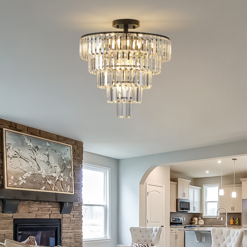 20" Black Crystal Chandelier Ceiling Light, Modern Luxury 10-Light Flush Mount Light Fixture, Elegant Home Lighting for Living Room, Dining Room, Bedroom (No Bulbs) - Image 10
