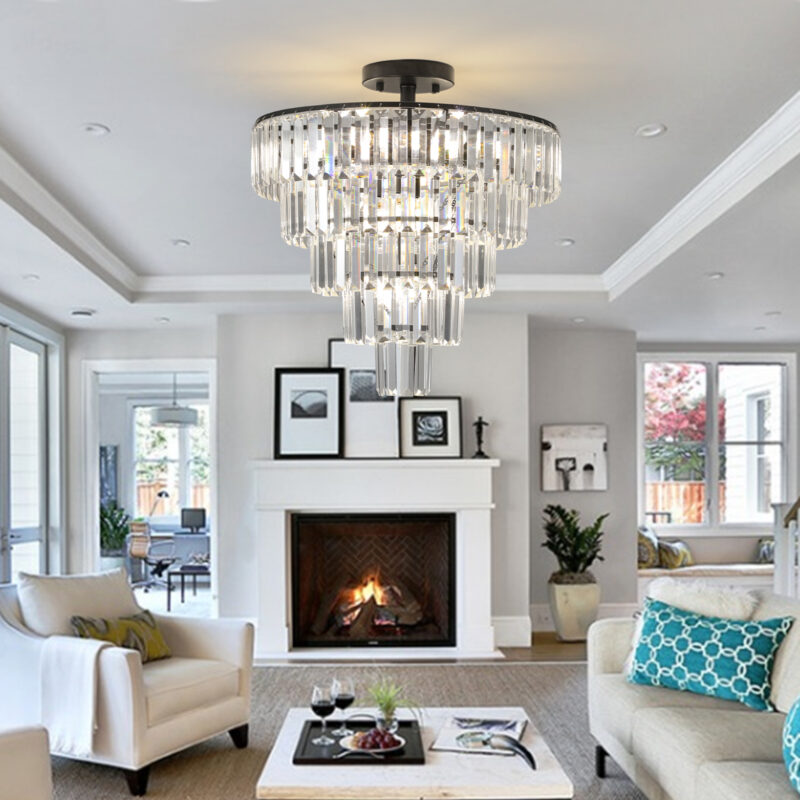 20" Black Crystal Chandelier Ceiling Light, Modern Luxury 10-Light Flush Mount Light Fixture, Elegant Home Lighting for Living Room, Dining Room, Bedroom (No Bulbs) - Image 9