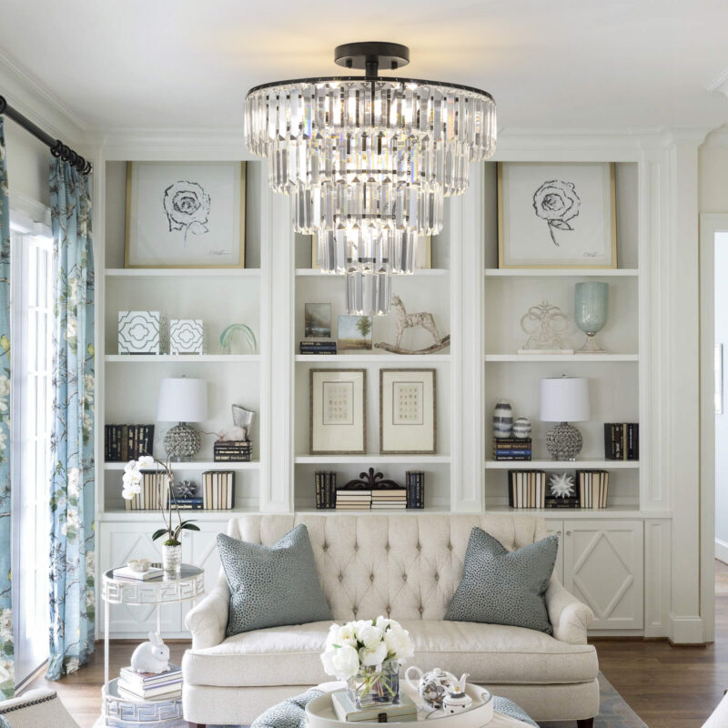 20" Black Crystal Chandelier Ceiling Light, Modern Luxury 10-Light Flush Mount Light Fixture, Elegant Home Lighting for Living Room, Dining Room, Bedroom (No Bulbs) - Image 7