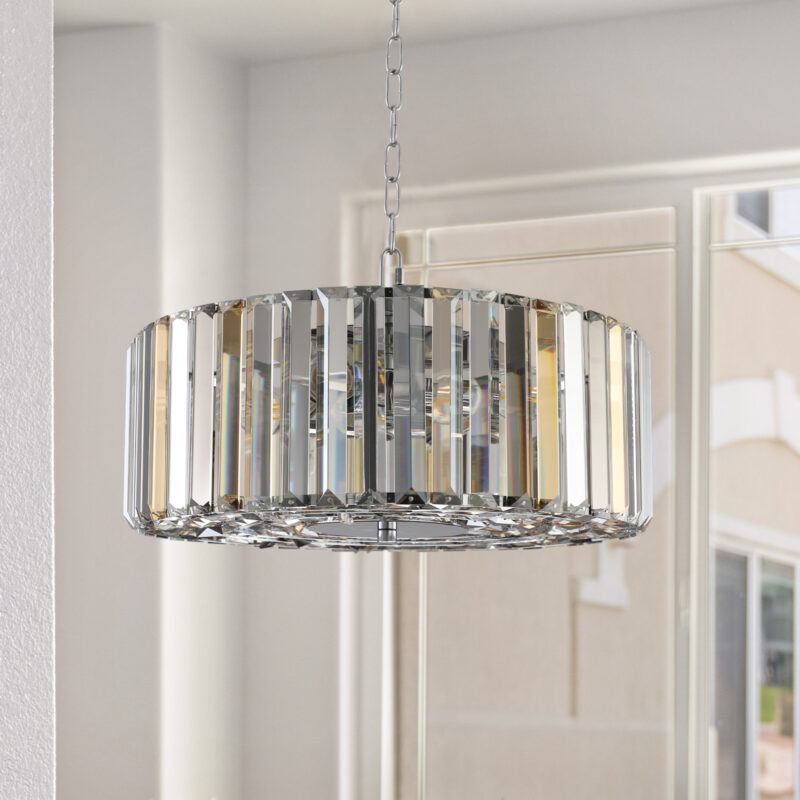 17" Chrome Crystal Pendant Chandelier, Modern Hanging Light Fixture with Adjustable Height, 4-Light E26 Base for Living Room, Dining Room, or Kitchen (No Bulbs) - Image 5