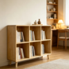 6 Cube Wooden Storage Shelf, Freestanding Open Bookcase with Legs, Natural Solid Wood Cubby Organizer for Living Room, Bedroom, Office, Entryway - Image 2