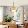 19.7'' Farmhouse Boho Chandelier,4-Light Hand Woven Rattan Pendant Light with Fabric Shade Rustic Drum Chandelier for Dining Room Kitchen Bedroom Foyer Entryway Living Room - Image 2