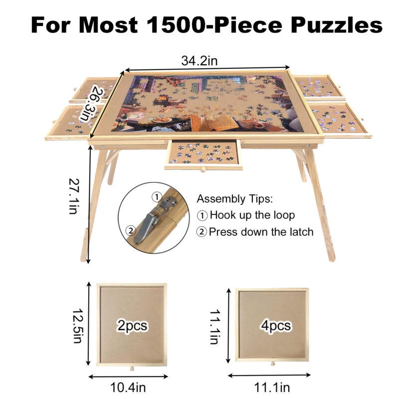 27" H Tall 1500 Piece Puzzle Table with Legs, 5 Drawers, 34" W x 26" D Large Wood Folding Jigsaw Puzzle Board for Adults, Nature - Image 3