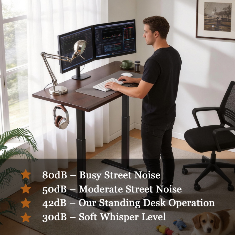 Solid Rubberwood Electric Standing Desk, Adjustable Height Sit Stand Desk with Single Motor, Ergonomic Home Office Desk with 2-Tier Legs - Image 6