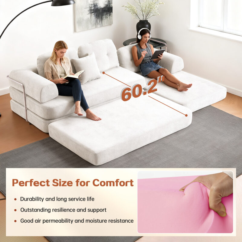 104" Boneless sofa,Sectional Compressed Couch with Chaise, Deep Seat Modular Sectional Sofa Chenille Memory Foam Sofa Boneless Couches for Living Room Bedroom, No Assembly Required - Image 8