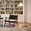 Majestic Brass Ring Base Curved Floor Lamp with Triangle White Drum Shade - Image 8