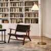 Majestic Brass Ring Base Curved Floor Lamp with Triangle White Drum Shade - Image 7