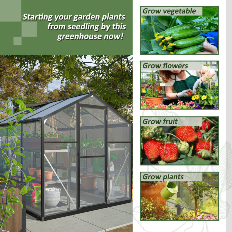6x8 FT Greenhouse for Outdoors, Polycarbonate Greenhouse with Quick Setup Structure and Roof Vent, Aluminum Large Walk-in Greenhouse for Outside Garden Backyard, Black - Image 3