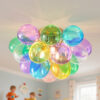 Colorful Glass Bubble Ball Swirled Glass Chandelier 15 Inch 3 Light, Small Pendant Light Fixture for Bedroom Study Restaurant - Image 8