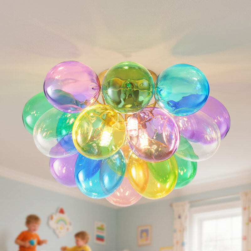 Colorful Glass Bubble Ball Swirled Glass Chandelier 15 Inch 3 Light, Small Pendant Light Fixture for Bedroom Study Restaurant - Image 8