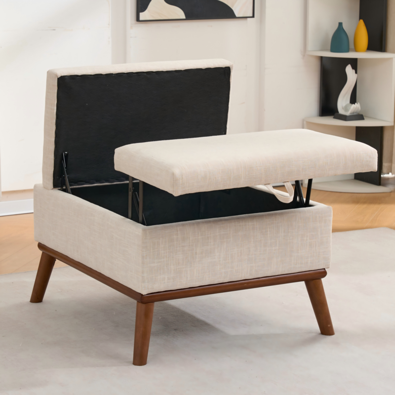 Large Ottoman with Storage, 31" Mid Century Modern Rectangle Coffee Table with Lid Lifting Function, High Wooden Legs, Oversized Storage Ottomans for Living Room, Office - Image 7