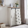 5 Drawers Dresser w/Sliding Barn Door, Farmhouse Modern Tall Dresser 5 Chest of Drawers, Storage Organizer Dresser for Bedroom, Hallway, Living Room, Kids Room WHITE - Image 3