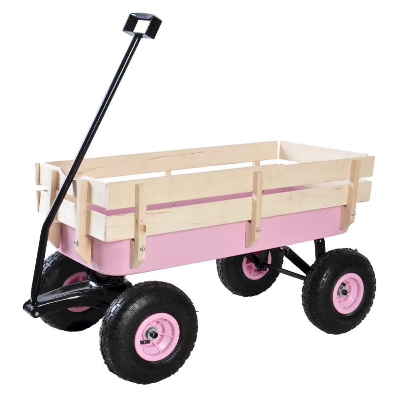 Outdoor Wagon All Terrain Pulling w/Wood Railing Air Tires Garden Cart - Image 12