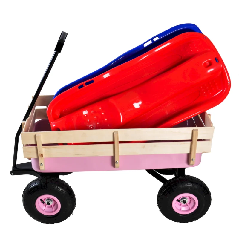 Outdoor Wagon All Terrain Pulling w/Wood Railing Air Tires Garden Cart - Image 13